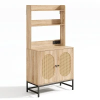 Buffet moderne, armoire avec portes doubles en rotin et espace de rangement, 80x40x160,5 cm , Couleur naturelle(m-2)