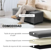 HOMCOM Banco Almacenaje Capacidad de 84 L 112x42x40 cm Tapizado en Pana Pie de Cama para Sala de Estar Dormitorio Gris(m-5)