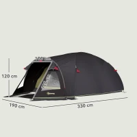 Outsunny Tenda a Tunnel per 2-4 Persone con Finestre Laterali e Gancio, in Poliestere 190T e PE, 3.3x1.9x1.2 m, Nero(m-3)