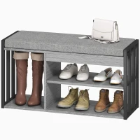 HOMCOM Scaffale per Scarpe con Panca, Scaffale per Corridoio per Scarpe, Mobile Portascarpe con Design a 3 Livelli, per Ingresso, Corridoio, Soggiorno, Camera da Letto, Grigio(m-5)