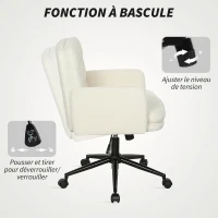 HOMCOM Chaise de bureau, fauteuil de bureau pivotante avec hauteur réglable, fonction de bascule, 61,5 x 65 x 91-101 cm, crème(m-5)
