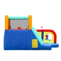 Castello d'Acqua Gonfiabile per Bambini con soffiatore, doppio scivolo, parete da arrampicata e pistola ad acqua, 365x450x217 cm, Blu(m-11)