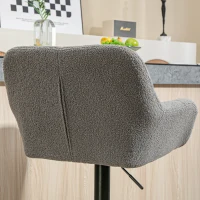 HOMCOM Taburetes de Bar 2 Piezas Diseño Retro Ajustable en Altura Tela con Aspecto de Terciopelo Gris + Negro(m-4)