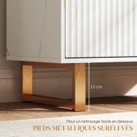 HOMCOM Buffet salon meuble de rangement style moderne avec placard à 2 portes cannelées, étagère réglable, pieds en métal, blanc(m-6)
