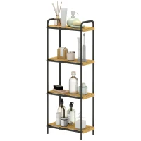 HOMCOM 4-Tier Bamboo Bathroom Storage Shelf, Freestanding Narrow Shelving Unit with Slatted Shelves for Kitchen Bathroom Living Room, 41.5 x 21.5 x 106 cm, Natural and Black(m-11)