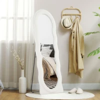 HOMCOM Ganzkörperspiegel 160 x 60 cm Gewölbter Standspiegel mit Wellendesign Bruchsichere Glas Weiß(m-2)