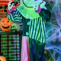 HOMCOM Przerażająca Halloweenowa dekoracja Klowna, ruchoma, z funkcją śmiechu, różowo-fioletowy(m-9)