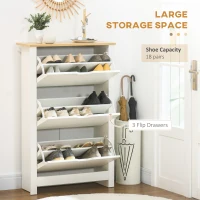 HOMCOM Slim Shoe Cabinet, Narrow Shoe Cupboard with 3 Flip Drawers, Adjustable Shelves for 18 Pairs of Shoes for Hallway, White(m-4)