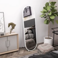 HOMCOM Espejo de Pie Cuerpo Entero con Marco Metálico Espejo de Pared Ovalado con 2 Formas de Uso 40x4x160 cm Blanco(m-2)
