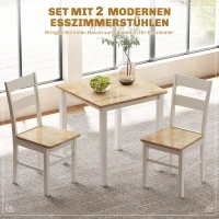 HOMCOM Set van 2 Keukenstoelen, Rubberhout, Gebogen Lattenrugleuning, Wit(m-4)
