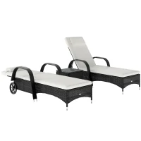 Outsunny 2 Seater Rattan Sun Lounger Set with Side Table Black(m-1)
