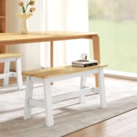 HOMCOM Banc pour 2 personnes, Banc en bois imitation chêne, barre transversale stabilisatrice, pour salon, salle à manger, couloir, bois d'hévéa, blanc(m-2)