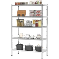 HOMCOM Étagère de Cuisine à 5 Niveaux Réglables sur 13 Hauteurs Différentes, en Acier Inoxydable, 91x40x139 cm, Argent(m-1)