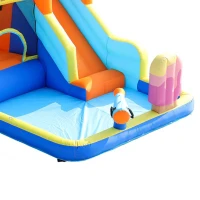Castillo Hinchable para Niños con Tobogán Acuático y Trampolín, Parque Acuático Multifuncional con Fuente y Pistolas de Agua, 395x340x236 cm, Azul(m-7)