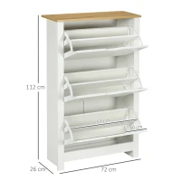HOMCOM Scarpiera Slim per 18 Paia di Scarpe, 3 Cassetti con 2 Ripiani Regolabili e Rimovibili, 72x26x112 cm, Bianco(m-3)