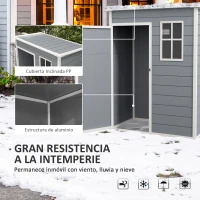 Outsunny Caseta de Jardín Exterior 151x92x193 cm con Suelo Puerta Corredera y Techo Inclinado para Almacenar Herramientas Gris(m-6)