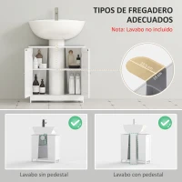 HOMCOM Mueble bajo Lavabo, Mueble de Baño con 2 Puertas y Estante Ajustable, Armario de Baño para Lavabo con o sin Pedestal, Estilo Moderno, 60x30x60 cm Blanco(m-4)