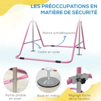 HOMCOM Barre fixe de gymnastique pour enfants pliante hauteur réglable de 88 à 128 cm rose(m-5)