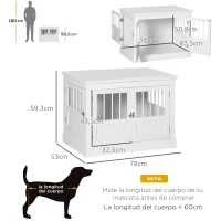 PawHut Jaula para Perros Pequeños Mesa Auxiliar Moderna con 3 Puertas Francés con Cierre Magnético 78x53x59,3 cm Blanco(m-3)