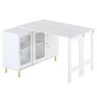 Buffet moderne avec plateau rabattable, surface pivotante, pieds en métal doré et portes coulissantes en verre, 116x40x78,5 cm, Blanc(m-2)
