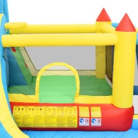 Castillo Hinchable Infantil 5 en 1 con Tobogán, Área de Salto, Piscina de Agua y Red de Fútbol, 364x315x239 cm, Azul(m-9)