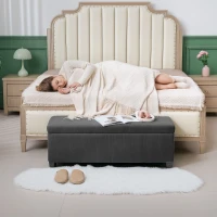 HOMCOM Banquette de Rangement Pliante Capacité de 84 L 112x42x40 cm Revêtement en Velours Pied de Lit pour Salon Chambre à Coucher Gris(m-4)