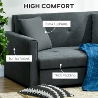 HOMCOM 2 Seater Sofa Bed with Hidden Storage, Pull Out Convertible Bed Settee, Modern Snow Flannel Loveseat Sofa Sleeper with 2 Cushions for Living Room, Guest Room, Dark Grey(m-6)