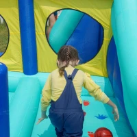 Castello d'Acqua Gonfiabile per Bambini con soffiatore, doppio scivolo, parete da arrampicata e pistola ad acqua, 365x450x217 cm, Blu(m-7)