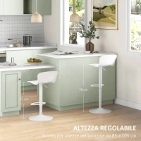 HOMCOM Set 2 Sgabelli da Bar con Schienale, Girevoli e con Altezza Regolabile, Polipropilene, Bianco(m-5)