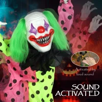 Outsunny Life Size Stackable Halloween Animated Clown with Red Light Up Eyes, Sound Activated Scary Halloween Decorations, Battery Operated, Indoor Party Props(m-5)