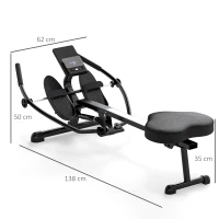 SPORTNOW Rameur hydraulique à 12 niveaux avec écran LCD, pour l'entraînement cardio à domicile, charge max. 130 kg, noir(m-3)