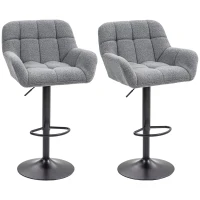 HOMCOM Taburetes de Bar 2 Piezas Diseño Retro Ajustable en Altura Tela con Aspecto de Terciopelo Gris + Negro(m-7)
