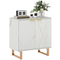HOMCOM Buffet salon meuble de rangement style moderne con placard de 2 puertas acanaladas, estantería ajustable, patas de metal, blanco(m-6)