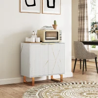 HOMCOM Buffet salon meuble de rangement style moderne avec placard à 2 portes cannelées, étagère réglable, pieds en métal, blanc(m-9)