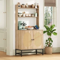 Buffet moderne, armoire avec portes doubles en rotin et espace de rangement, 80x40x160,5 cm , Couleur naturelle(m-4)
