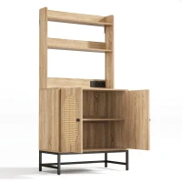 Buffet moderne, armoire avec portes doubles en rotin et espace de rangement, 80x40x160,5 cm , Couleur naturelle(m-8)