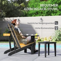 Outsunny Adirondack-Gartenstuhl mit Becherhalter Gartenliege Balkonstuhl Massivholz Schwarz 72 x 95 x 93 cm(m-4)