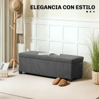 HOMCOM Banco Almacenaje Capacidad de 84 L 112x42x40 cm Tapizado en Pana Pie de Cama para Sala de Estar Dormitorio Gris(m-4)