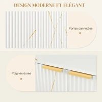 HOMCOM Buffet Wohnzimmer Aufbewahrungsmöbel modernes Design mit gerillten 2 Türen, verstellbares Regal, Metallfüße, weiß(m-4)