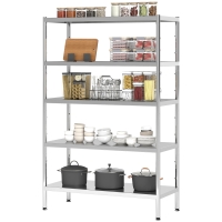 HOMCOM Küchenregal mit 5 verstellbaren Regalen auf 13 verschiedenen Höhen, aus Edelstahl, 91x40x139 cm, Silber