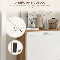 HOMCOM Zapatero Estrecho con 2 Puertas Estantes Ajustables para 12 Pares de Zapatos 60x24,5x75,5 cm Natural y Blanco(m-7)