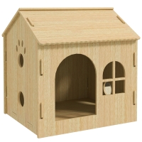PawHut Caseta para Perros Interior con Ventana Diseño de Garra Hueca Casita para Perros y Gatos 49,5x41x51 cm Roble