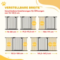 PawHut Türschutzgitter Treppenschutzgitter mit 17,5/20,3/30,5 cm Verlängerung Türgitter ohne Bohren für Breiten 74-80/91,5-100/104-117,5/121,5-130/141,5-147,5 cm Beidseitig Schwenkbar Metall Schwarz(m-4)