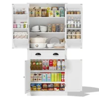 Armoire de rangement moderne, 4 portes et 1 tiroir, 6 compartiments de rangement et 4 étagères réglables, adaptée pour la cuisine, la salle à manger et le salon, 80x40x182 cm, Blanc(m-10)