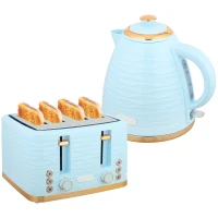 HOMCOM 3000W 1.7L Kettle & 4 Slice Toaster, Kettle and Toaster Set with 7 Browning Controls and Crumb Tray, Light Blue(m-10)
