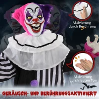 HOMCOM Przerażająca Halloweenowa dekoracja Klowna, ruchoma, z funkcją śmiechu, różowo-fioletowy(m-6)