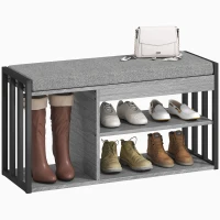HOMCOM Scaffale per Scarpe con Panca, Scaffale per Corridoio per Scarpe, Mobile Portascarpe con Design a 3 Livelli, per Ingresso, Corridoio, Soggiorno, Camera da Letto, Grigio(m-1)