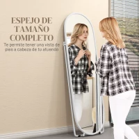 HOMCOM Espejo de Pie Cuerpo Entero con Marco Metálico Espejo de Pared Ovalado con 2 Formas de Uso 40x4x160 cm Blanco(m-4)
