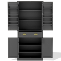 Armario de Almacenamiento Moderno con 4 Puertas, 1 Cajón, 6 Compartimentos de Almacenamiento y 4 Estantes Ajustables, para Cocina, Comedor y Sala de Estar, 80x40x182 cm, Negro