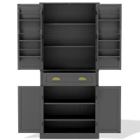 Armoire de rangement moderne, 4 portes et 1 tiroir, 6 compartiments de rangement et 4 étagères réglables, adaptée pour la cuisine, la salle à manger et le salon, 80x40x182 cm, Noir(m-2)